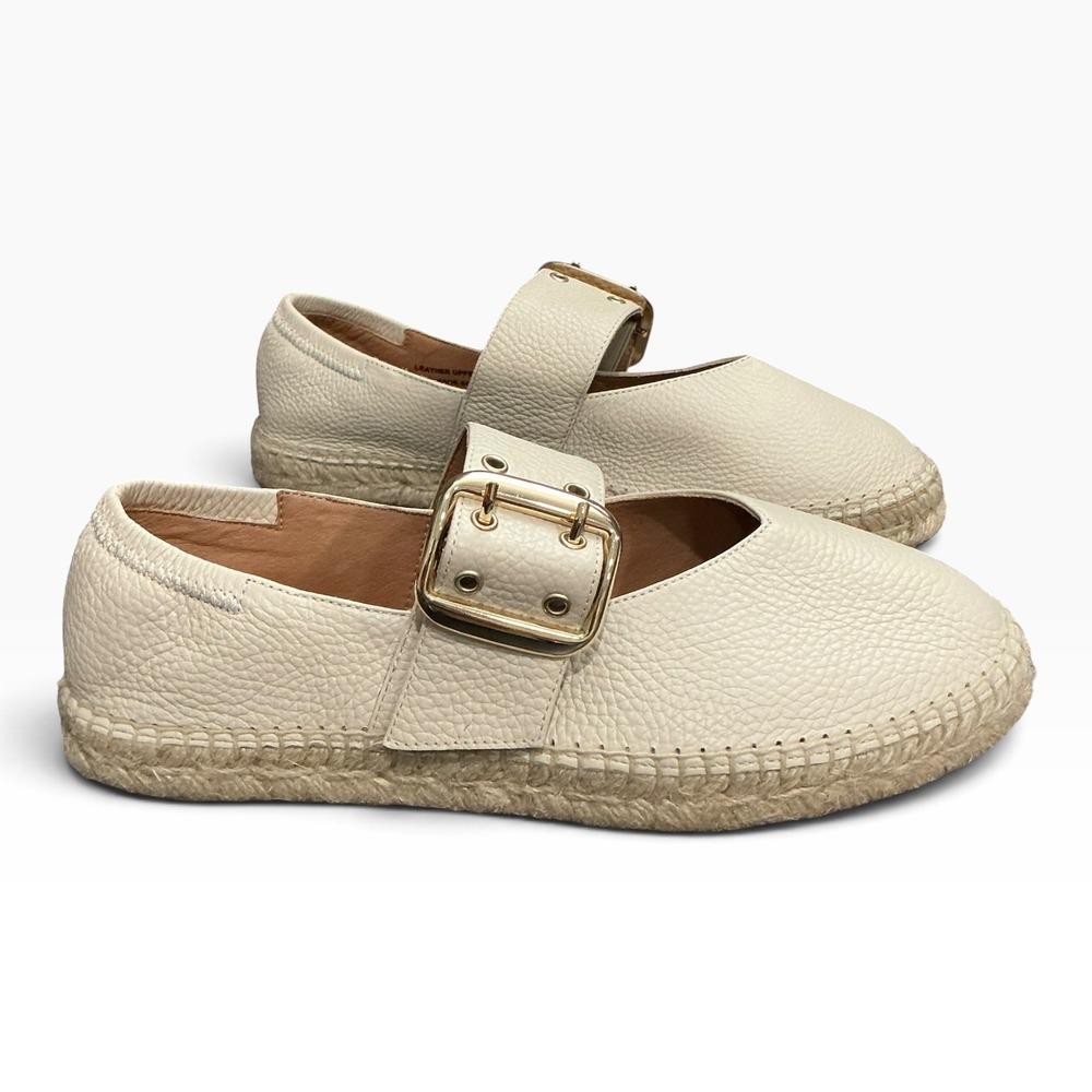 Jutelia Cream Leather Mary Jane Espadrilles Gold Buckle Made in Spain 39 8.5